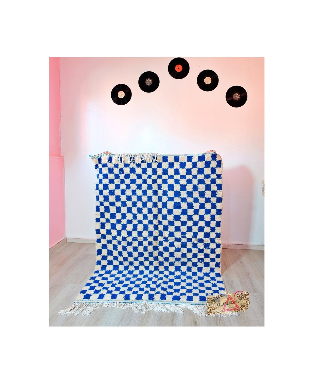 Blue Checkered Rug Berber Style Rug Checkboard Pattern With Etsy