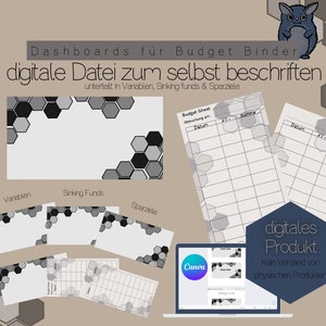 Dashboards and trackers A6 for digital self-labeling for budget binder black and white blank