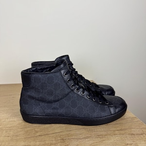 Vintage Gucci GG Monogram High Top Sneakers | Black Canvas & Leather | Men’s Size 42.5 | Made in Italy