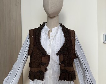 Vintage Boho Lace Vest: Steampunk Festival Cotton Waistcoat