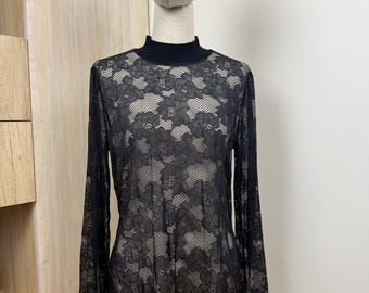 Wolford Vintage Sheer Lace Top: Czarna bluzka z siateczki w kwiaty
