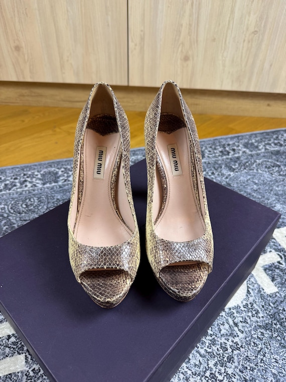 Authentic Vintage Miu Miu Python Peep Toe Heels –… - image 2