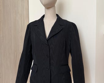 Vintage Moschino Jeans Blazer: Fitted Black Cotton Blend, Made in Italy, US 4
