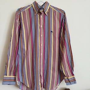 Vintage Etro Milano Women’s Multicolor Striped Button-Up Shirt – Size 38, Made in Italy