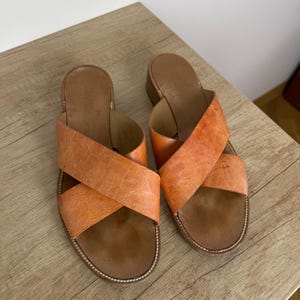Jil Sander Vintage Leather Sandals – Orange Crisscross Slides, Size 38, Made in Italy
