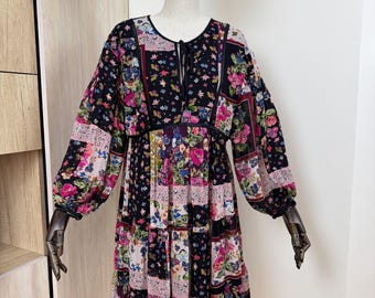 Boho Floral Patchwork Midi Dress - Johnny Was JADE - Size S