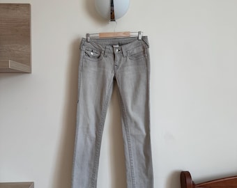 Y2K True Religion Disco Julie Jeans: Gray Crystal Flap Pockets, Size 28