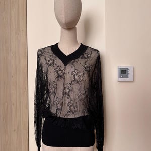 Rare Vintage Jean Paul Gaultier Soleil – Black Lace Y2K Mesh Top – Avant-Garde Fuzzi – Size M