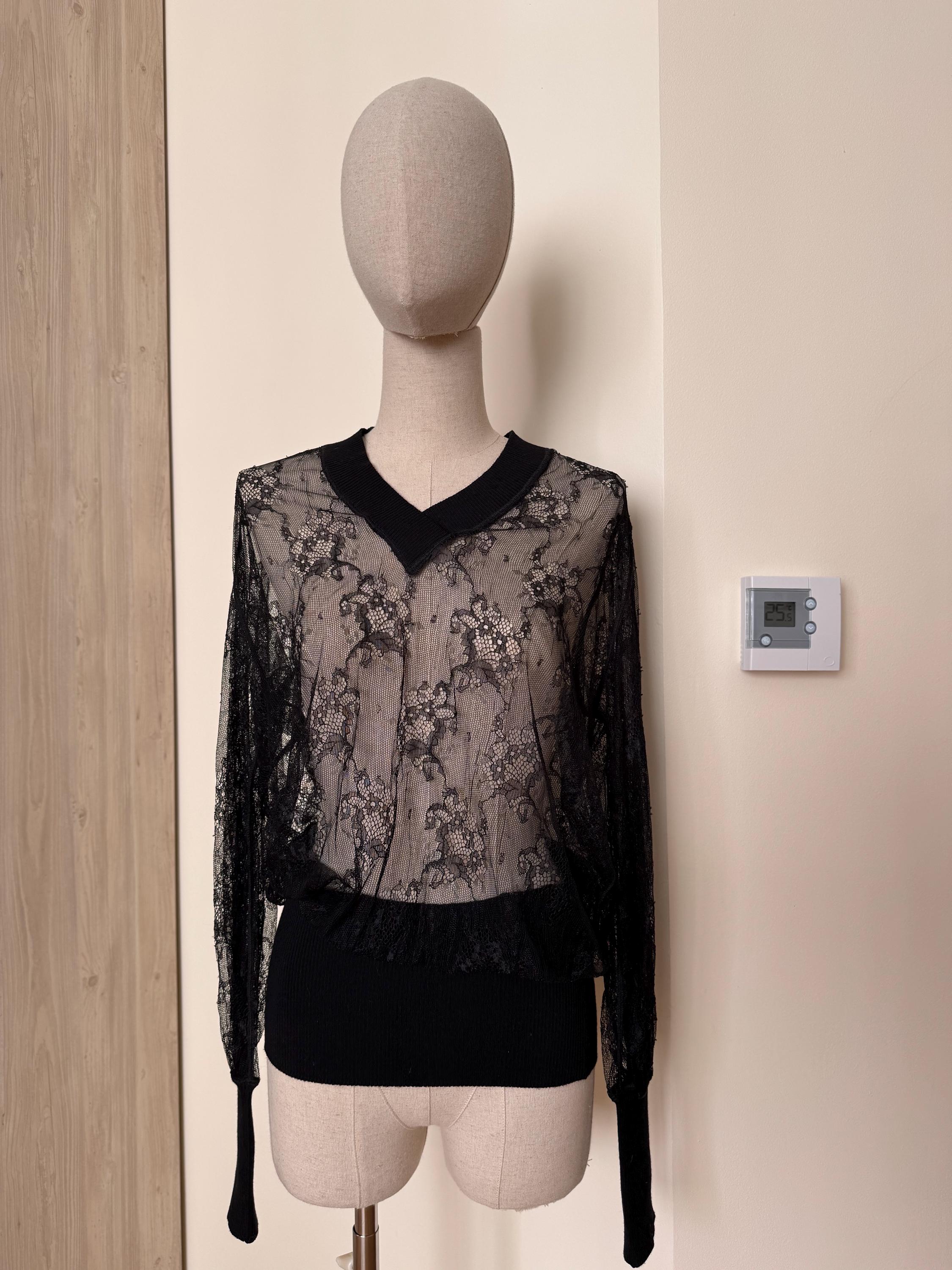 トップス Jean Paul Gaultier lace mesh long sleeve Rose Printed Mesh Long Sleeve Top Red And Green | The Webster