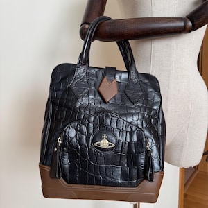Vivienne Westwood Black Croc-Effect Leather Bag | Made in Italy | Rare Vintage Orb Logo