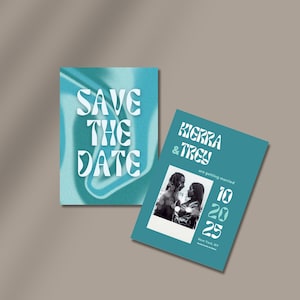 Retro Teal Save the Date Card: Polaroid Photo Wedding (Digital Download)