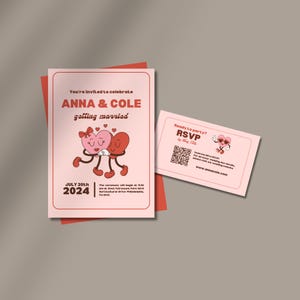 Urocze zaproszenia ślubne w kształcie serc i karta RSVP z kopertą | Niepowtarzalne artykuły piśmiennicze na ślub