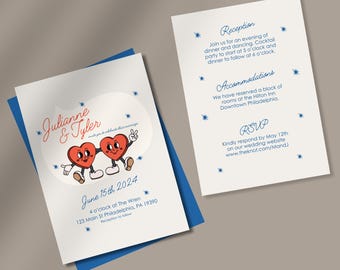Whimsical Wedding Invitation | Retro Heart Couple | Unique Wedding Invite