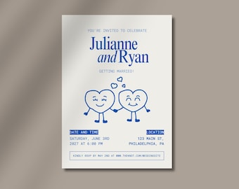 Illustrative Modern Wedding Invite | Adorable Hand Drawn Heart Illustration