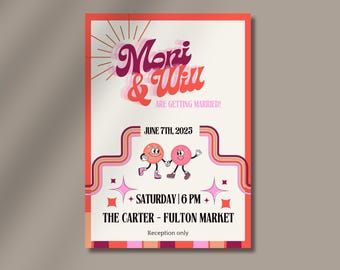 Invitación de boda estilo discoteca retro / Diseño de boda colorido