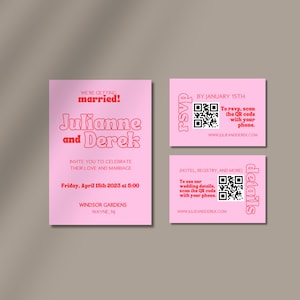 Pink and Red Wedding Invitation Set: Modern Canva Template (Digital)
