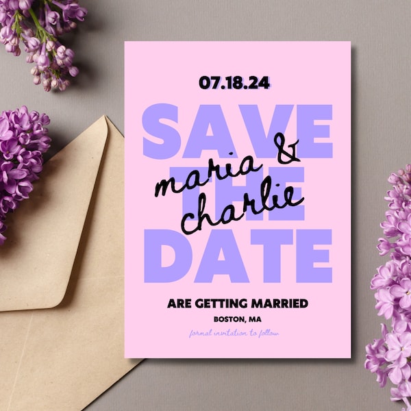 Vibrant Pastel Save the Date | Modern Wedding Stationery | Trendy and Unique Wedding | Soft Pink & Lilac