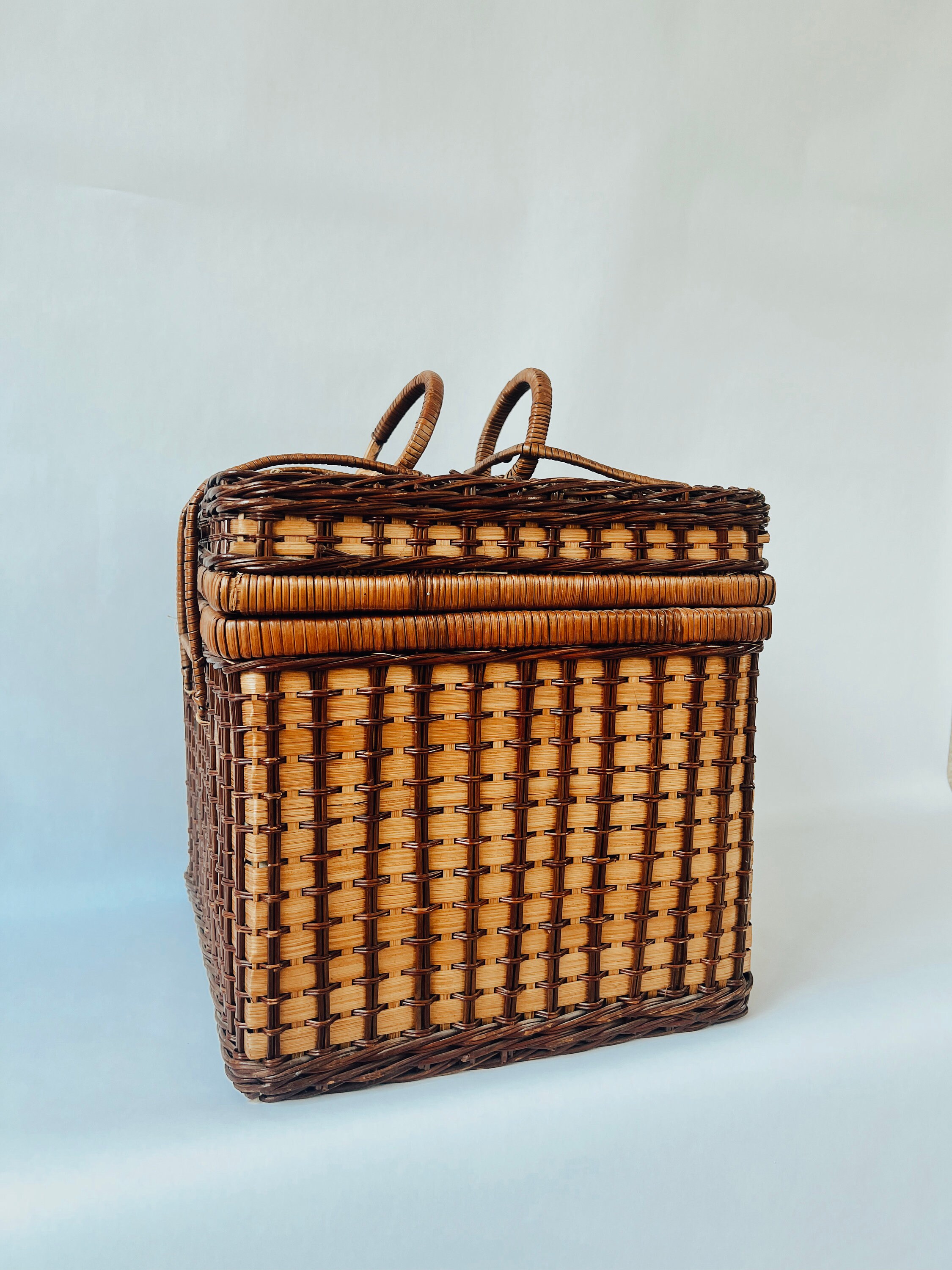 Vintage French Wicker Picnic Basket With Handles, Fabric Lining, Cottage Home Decor Etsy