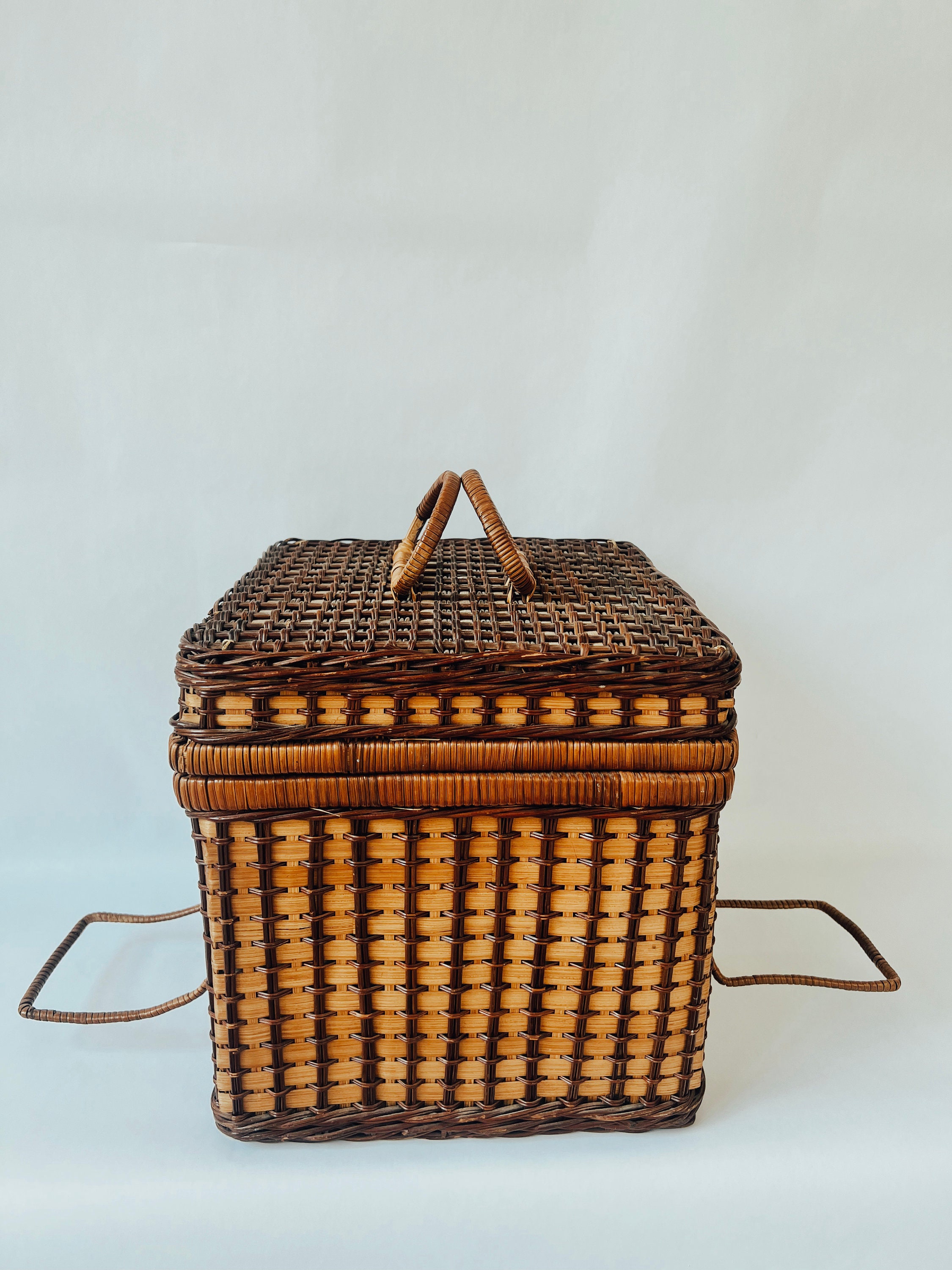 Vintage French Wicker Picnic Basket With Handles, Fabric Lining, Cottage Home Decor Etsy