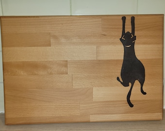 Solid Beech wood Resin Inlay Black Cat animal design Chopping Charcuterie Serving Kitchen Board