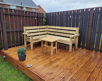 Garden Sofa L Shape Wooden Corner Unit Outdoor Bench UK