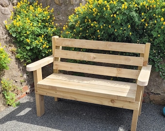 Rustic Wooden Garden Bench -3 seater large rounded arms Handcrafted Strong