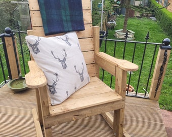 Wooden Garden Outdoor Rocking Chair High Backed Seat Handcrafted