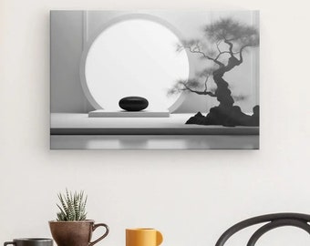 Zen-Schwarz-Weiß-Bonsai-Entspannungsgemälde