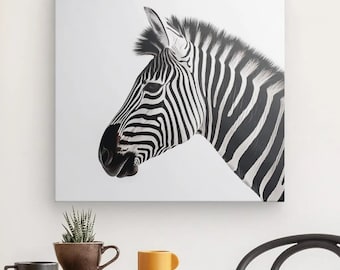 Schwarz-weißes Savanna-Zebra-Profil-Quadratgemälde