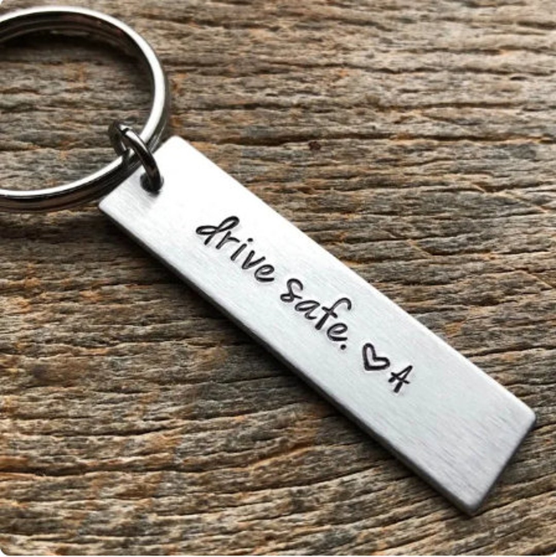 Drive Safe With Heart and Letter Customizable Initial Hand Stamped