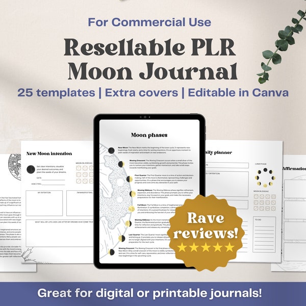 PLR Mond Journal Planer | Bearbeitbare Canva-Vorlagen | Spirituelle Zeitschrift | Kommerzielle Nutzung | Fertig für Dich | PLR Digitales Produkt