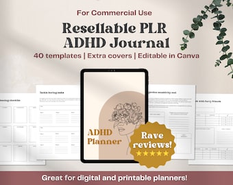 PLR ADHD Planner | Resellable Commercial ADHD Journal | Editable Canva Planner | Commercial license | Adhd coaching | Done for you planner