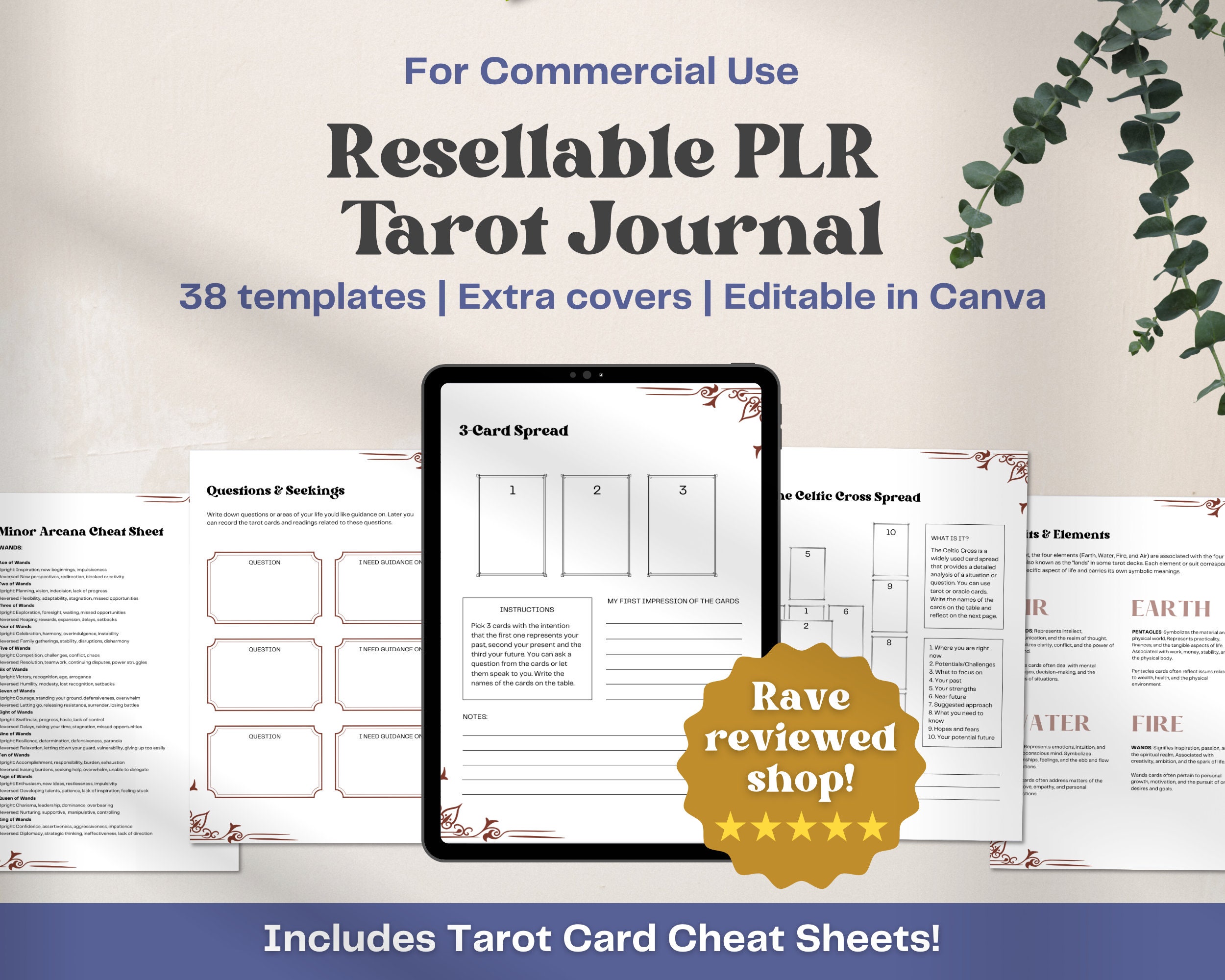 Undated Digital Tarot Journal, Tarot Planner, Tarot Card Workbook