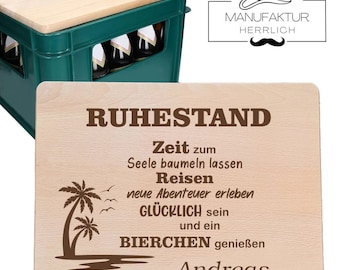 Bierkastensitz mit Gravur Ruhestand Geschenke zur Rente Männer Bierbank mit Wunschnamen Biergeschenk Personalisiert