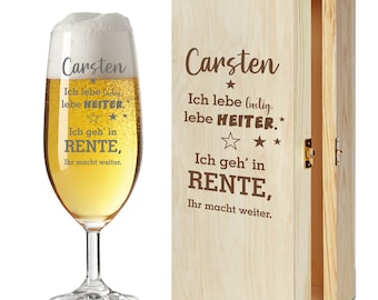 Personalisiertes Bierglas | Geschenk Rente |Ruhestandsgeschenk | Abschied Rentner Geschenk lebe lustig- lebe heiter