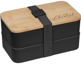 Brotdose Lunchbox mit Gravur schwarz modern Bambusdeckel - Geschenkidee -Geburtstag Männer