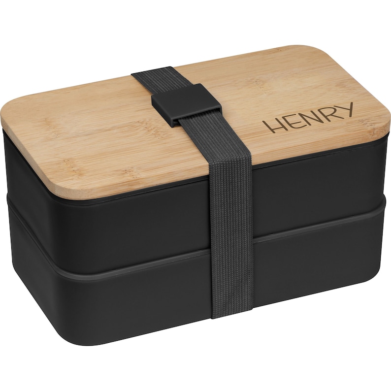 Brotdose Lunchbox mit Gravur schwarz modern Bambusdeckel Geschenkidee Geburtstag Männer Bild 4