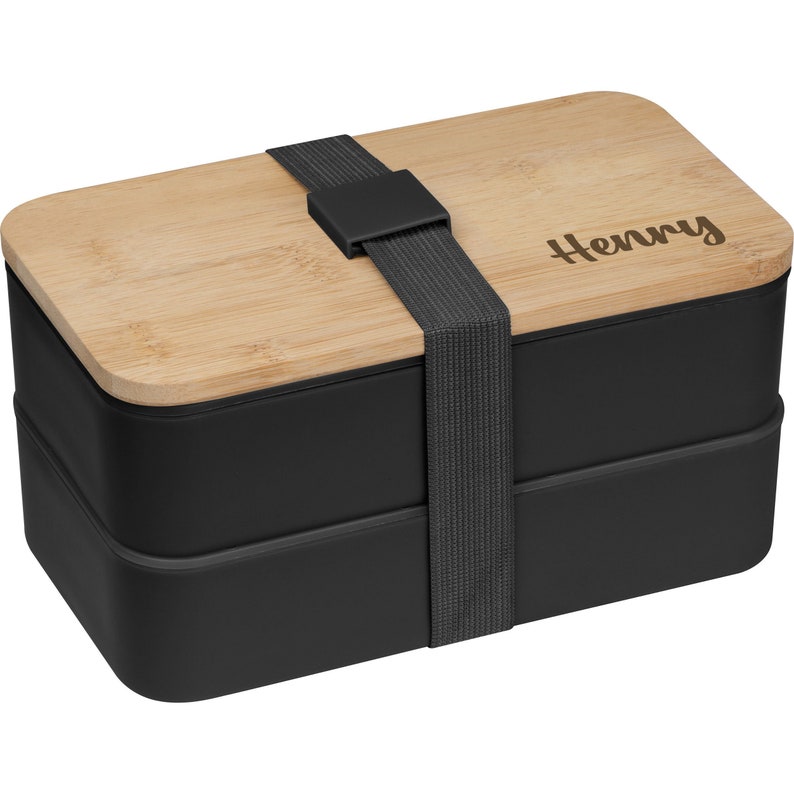 Brotdose Lunchbox mit Gravur schwarz modern Bambusdeckel Geschenkidee Geburtstag Männer Bild 3