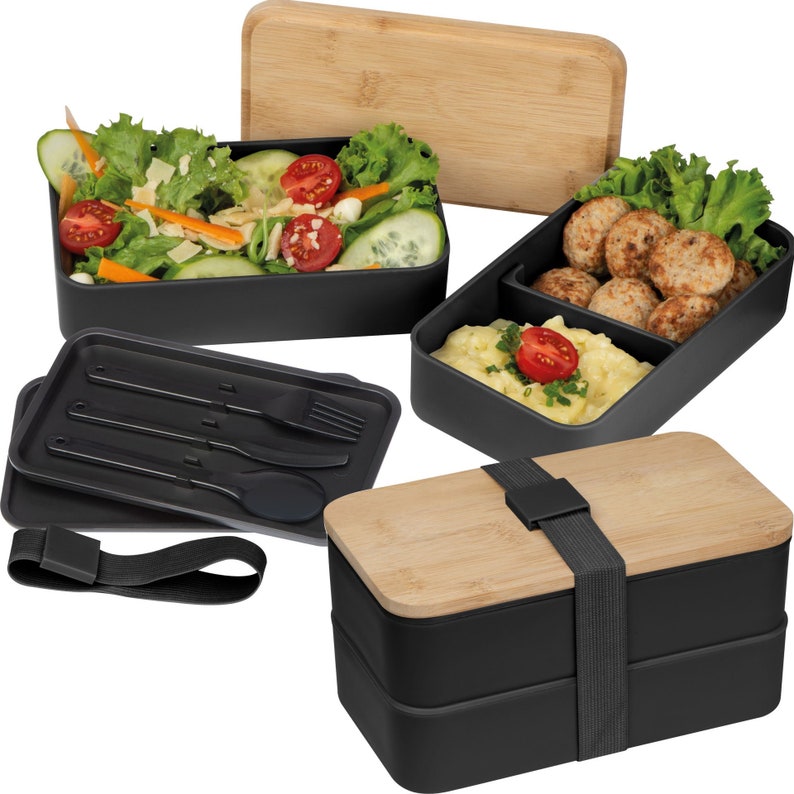 Brotdose Lunchbox mit Gravur schwarz modern Bambusdeckel Geschenkidee Geburtstag Männer Bild 7