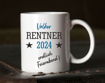 Cup retirement pension pensioner - finally end of work with name - gift idea