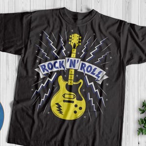 Rock&#39;n&#39;Roll Guitar Tee, Unisex Softstyle T-Shirt, Musician Gift, Concert Top, Guitar Lover Shirt