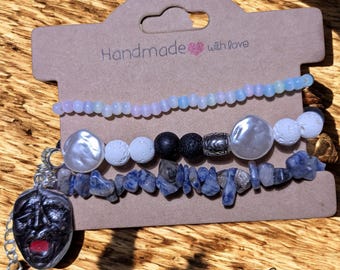 Conjunto de pulseras hechas a mano con cuentas de piedras multicolores, joyería apilable estilo bohemio, regalo con dijes variados