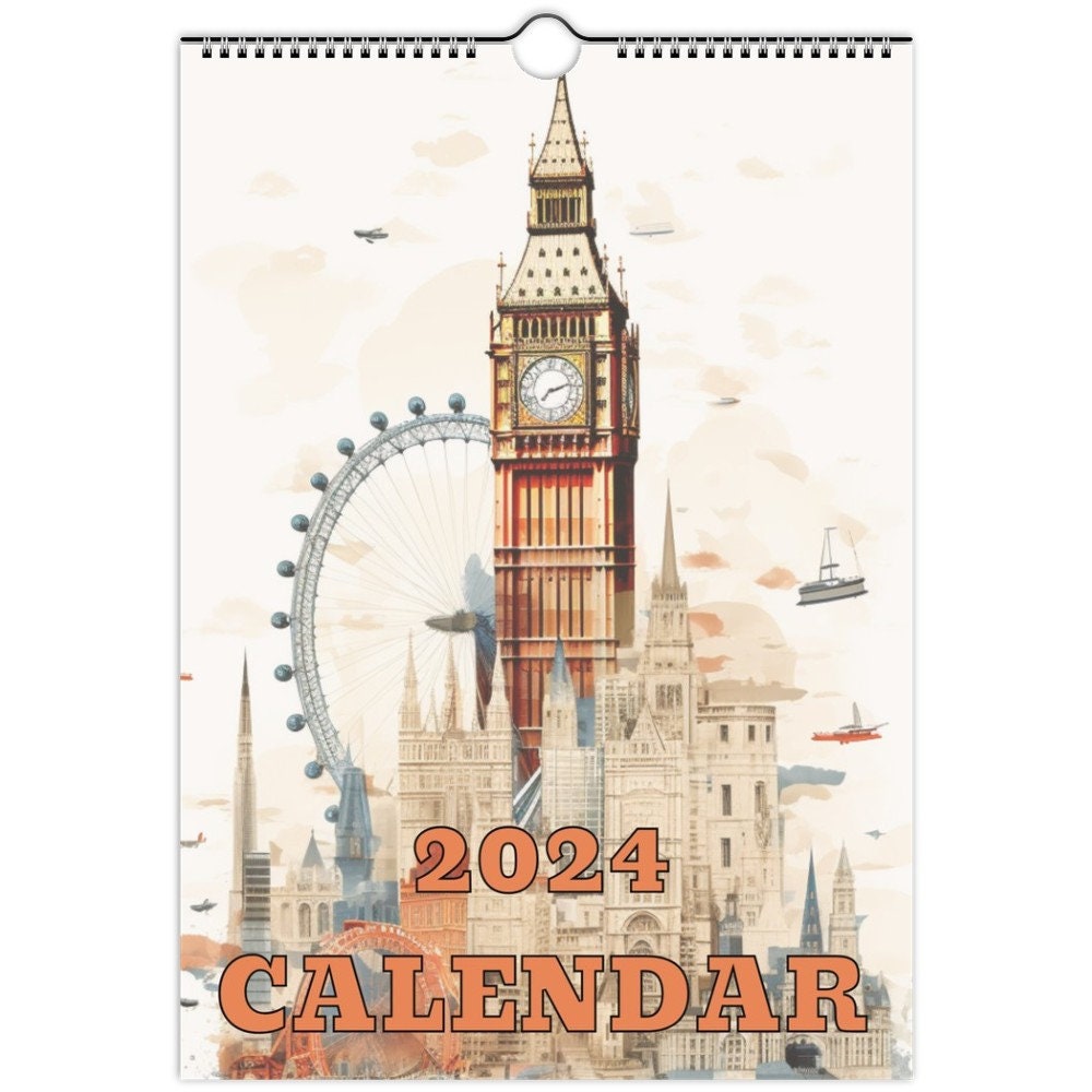 Colourful 2024 London Calendar A4 Vertical Wall Calendar With Iconic