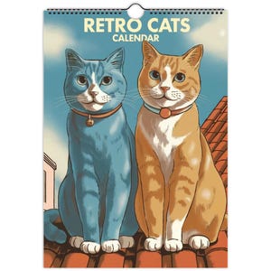 Vintage Retro Cat Wall Calendar: Custom Start Date