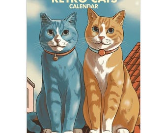 Calendario de pared vintage de gato retro: fecha de inicio personalizada