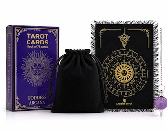 Set de regalo de tarot Goddess Arcana, péndulo de amatista, paño de adivinación, bolsa negra, regalo espiritual, set de lectura de tarot, regalo de bruja