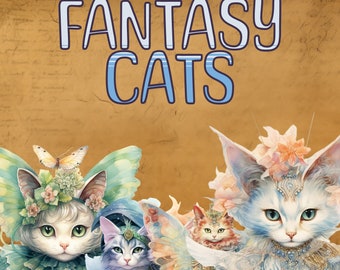 Feline Fantasies - Paquete de ilustraciones digitales para proyectos creativos e impresión bajo demanda