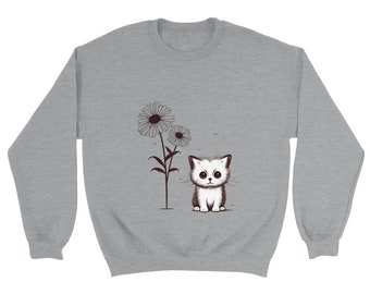 Sudadera Bob the Kitty: Diseño minimalista de gato y flores