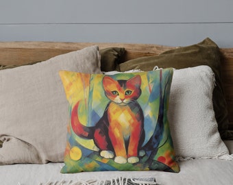 Cojín de gato expresionista: diseño reversible y colorido, fabricado en el Reino Unido (45 x 45 cm)