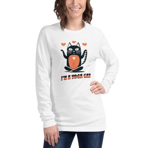 Versatile Yoga Cat Long Sleeve Tee - Comfortable Cotton Blend